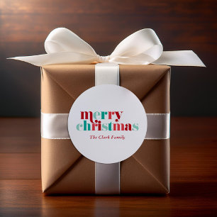 Pegatina Redonda "Feliz Navidad" verde y rojo festivo