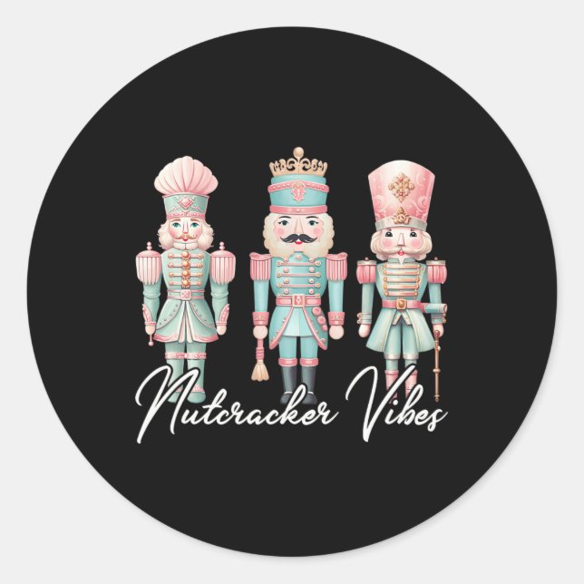 Pegatina Redonda Feliz Navidad Vibes Nutcracker Ballet Paz Noche de (Anverso)