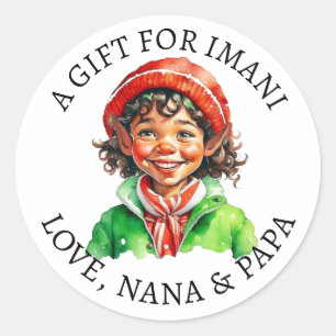 Pegatina Redonda Feliz Navidad   Vintage Little Elf