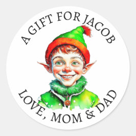 Pegatina Redonda Feliz Navidad | Vintage Little Elf to y From