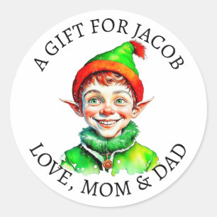 Pegatina Redonda Feliz Navidad   Vintage Little Elf to y From