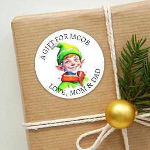 Pegatina Redonda Feliz Navidad Vintage Little Elf to y From