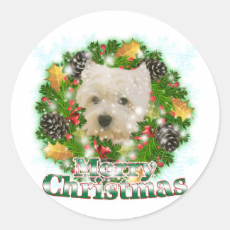 Pegatina Redonda Feliz Navidad Westie