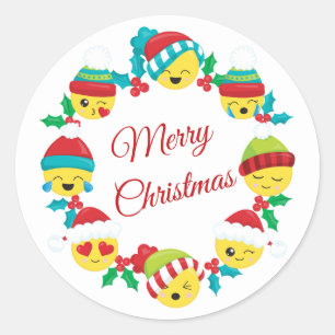 Pegatina Redonda Feliz Navidad Wreath