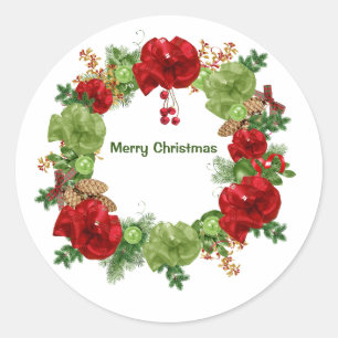 Pegatina Redonda Feliz Navidad Wreath