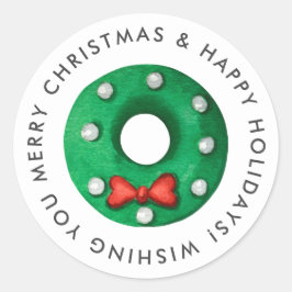 Pegatina Redonda Feliz Navidad Wreath Cookie Personalizado