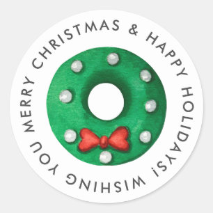 Pegatina Redonda Feliz Navidad Wreath Cookie Personalizado