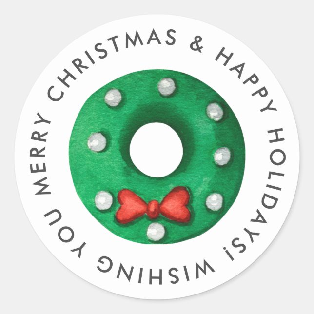 Pegatina Redonda Feliz Navidad Wreath Cookie Personalizado (Anverso)