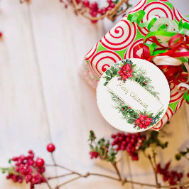 Pegatina Redonda Feliz Navidad Wreath enmarcado invierno rojo salud