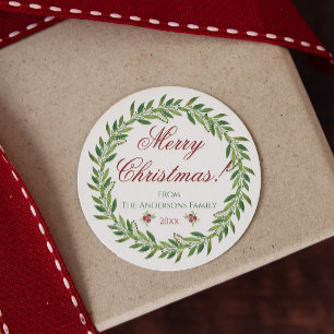 Pegatina Redonda Feliz Navidad Wreath Family