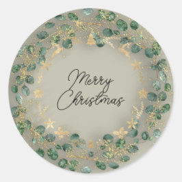 Pegatina Redonda Feliz Navidad Wreath Green Woodland Wood Smoky