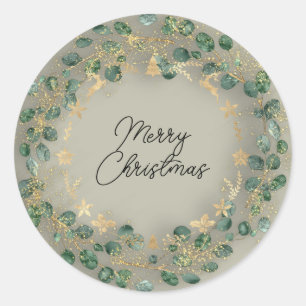 Pegatina Redonda Feliz Navidad Wreath Green Woodland Wood Smoky