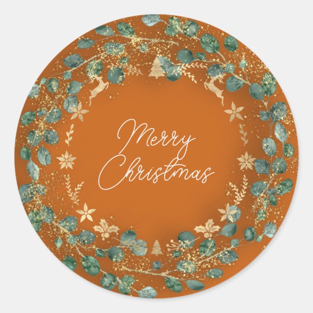 Pegatina Redonda Feliz Navidad Wreath Woodland Woodland (Anverso)