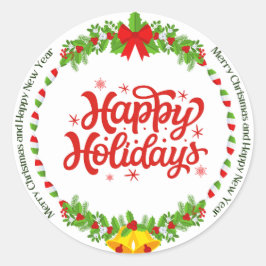 Pegatina Redonda Feliz Navidad y Año Nuevo