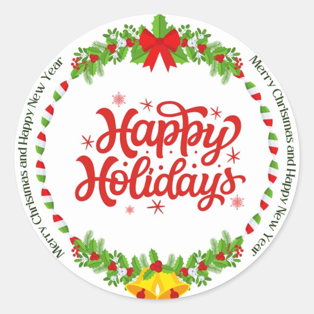 Pegatina Redonda Feliz Navidad y Año Nuevo (Anverso)