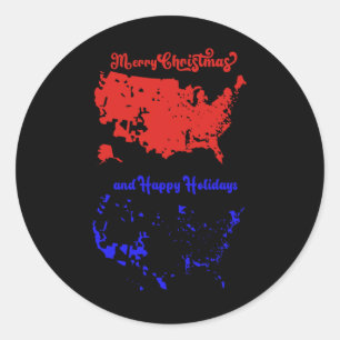 Pegatina Redonda Feliz Navidad Y Felices Fiestas Mapa Estadounidens