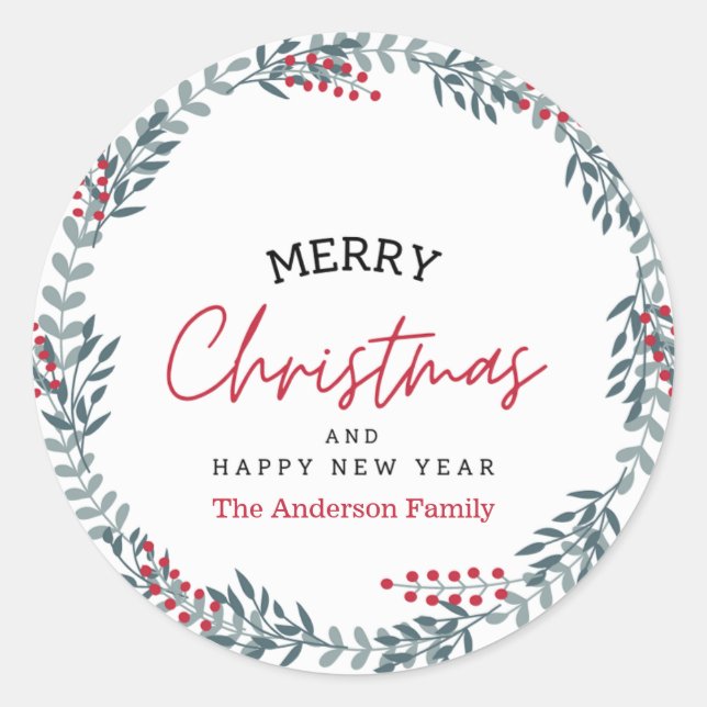 Pegatina Redonda Feliz Navidad Y Feliz Año Nuevo (Anverso)