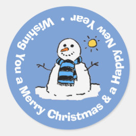 Pegatina Redonda Feliz Navidad y Feliz Año Nuevo.