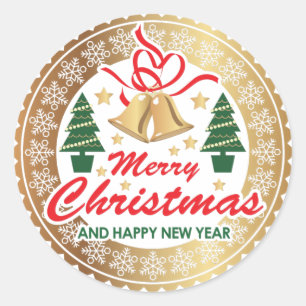Pegatina Redonda Feliz Navidad y Feliz Año Nuevo
