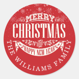 Pegatina Redonda Feliz Navidad y Feliz Año Nuevo