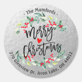 Pegatina Redonda Feliz Navidad y Feliz Año Nuevo discurso