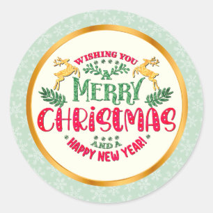 Pegatina Redonda Feliz Navidad y Feliz Año Nuevo Fiesta Navideña