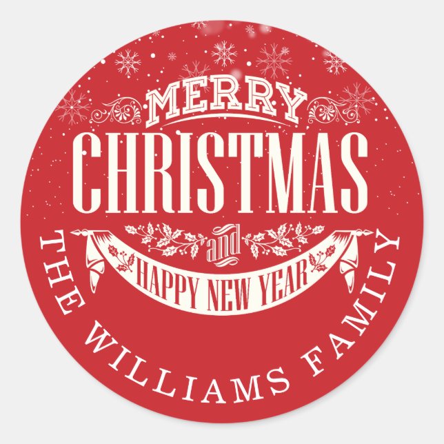 Pegatina Redonda Feliz Navidad y Feliz Año Nuevo personalizados (Anverso)