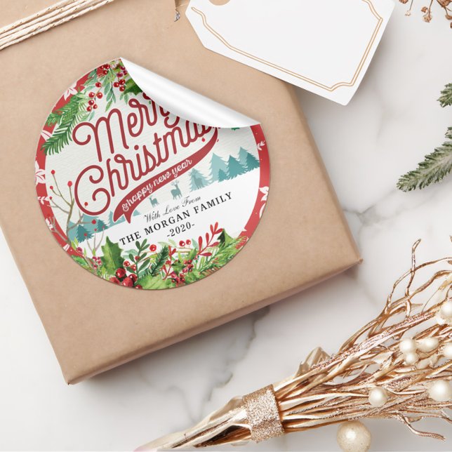 Pegatina Redonda Feliz Navidad y Feliz Año Nuevo Saludos (Subido por el creador)