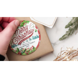 Pegatina Redonda Feliz Navidad y Feliz Año Nuevo Saludos