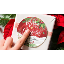 Pegatina Redonda Feliz Navidad y Feliz Año Nuevo Saludos