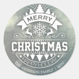 Pegatina Redonda Feliz Navidad y Feliz Año Nuevo Saludos