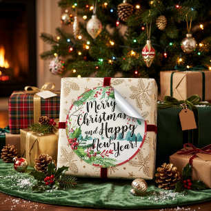 Pegatina Redonda Feliz Navidad y Feliz Año Nuevo Saludos Navideños