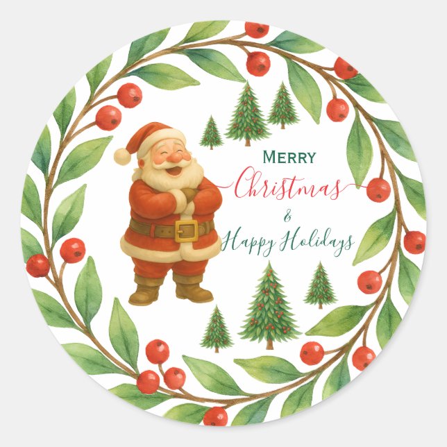 Pegatina Redonda Feliz Navidad y feliz Navidad (Anverso)