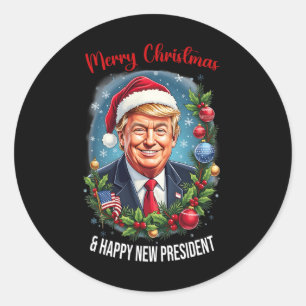 Pegatina Redonda Feliz Navidad Y Feliz Nuevo Presidente - Donald T