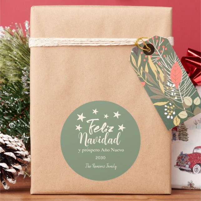 Pegatina Redonda Feliz Navidad y próspero año nuevo (Vacaciones)