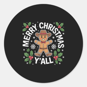 Pegatina Redonda Feliz Navidad Yall Gingerbread Cowboy Howdy West