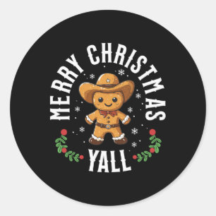 Pegatina Redonda Feliz Navidad Yall Gingerbread Cowboy Howdy West