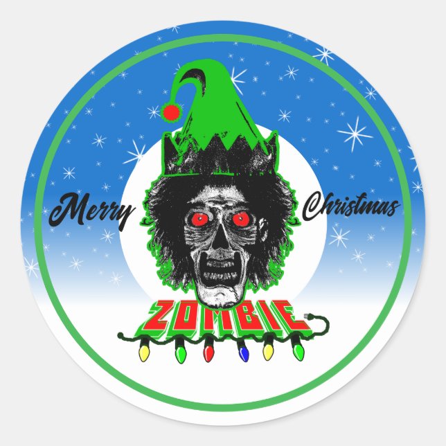Pegatina Redonda Feliz Navidad Zombie (Anverso)