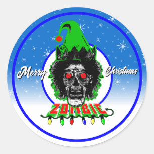 Pegatina Redonda Feliz Navidad Zombie Escritura Blanca