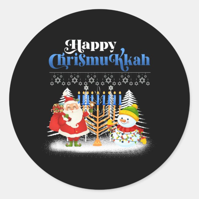 Pegatina Redonda Feliz Navidades judíos de Chrismukkah Hanukkah (Anverso)