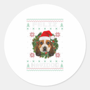 Pegatina Redonda Feliz Navidog Basset Hound Dog Santa Ha
