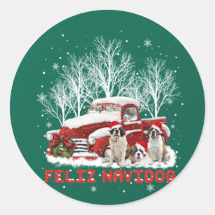 Pegatina Redonda Feliz Navidog Saint Bernard Navidades Perros