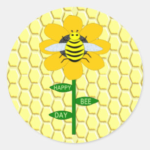 Pegatina Redonda Feliz Nee Day Birthday Bumblebee