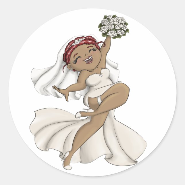 Pegatina Redonda Feliz Novia 04 (Anverso)