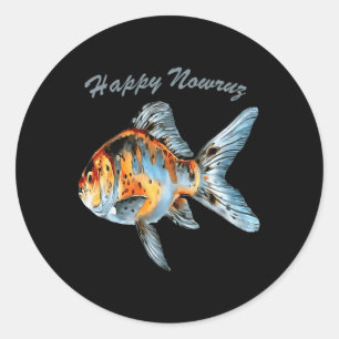 Pegatina Redonda Feliz Nowruz Shubunkin Goldfish Año Nuevo Persa P
