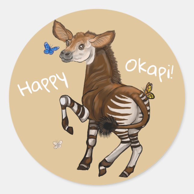Pegatina Redonda ¡Feliz Okapi! (Anverso)