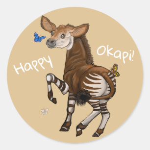 Pegatina Redonda ¡Feliz Okapi!