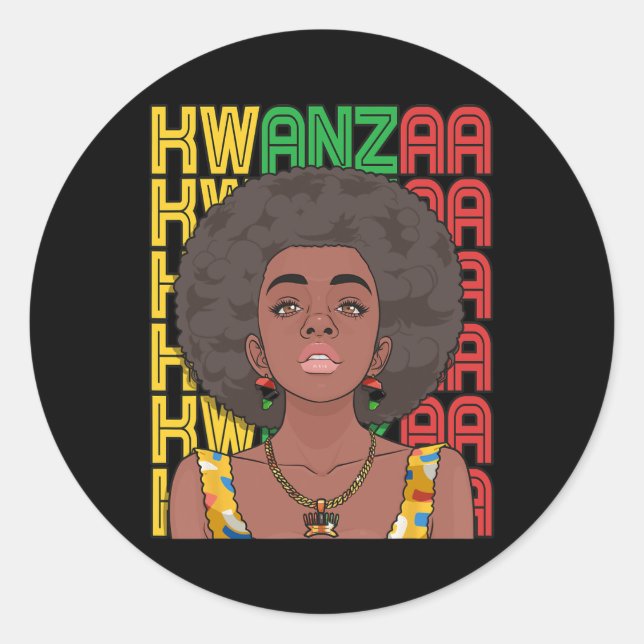 Pegatina Redonda Feliz orgullo panafricano de Kwanzaa: Siete mujer  (Anverso)