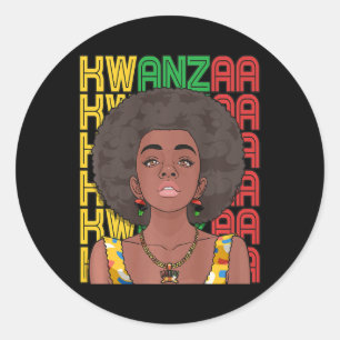 Pegatina Redonda Feliz orgullo panafricano de Kwanzaa: Siete mujer