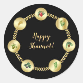 Pegatina Redonda Feliz ornamento decorativo SHAVUOT siete especies 